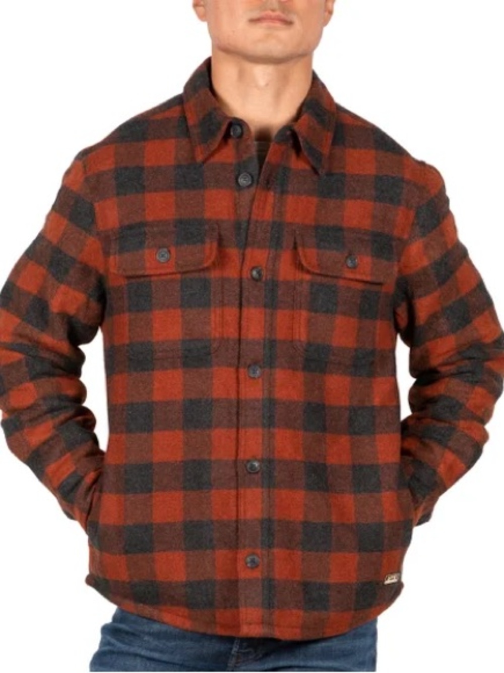 Men's Red and Black Plaid Wool-Blend Shirt Jacket Jachs